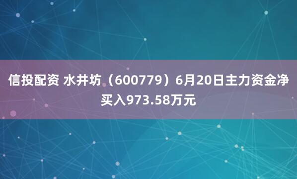 信投配资 水井坊（600779）6月20日主力资金净买入973.58万元